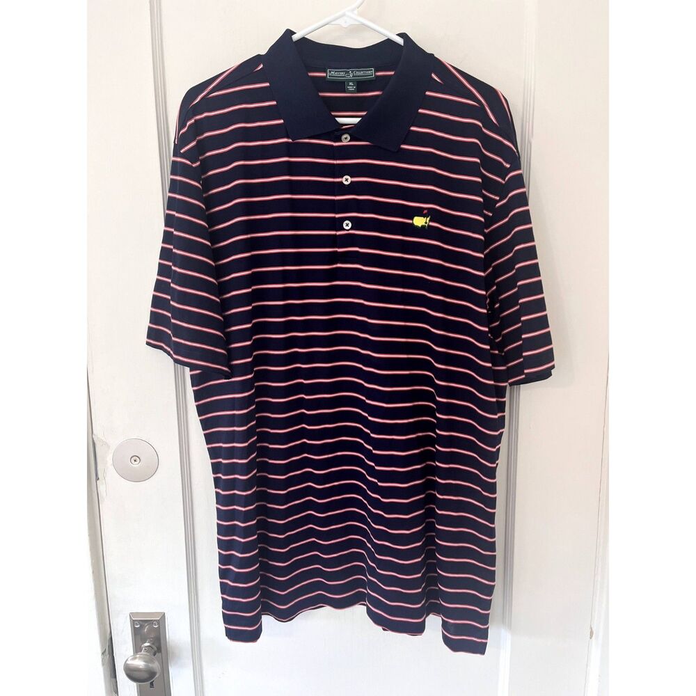 Mens Masters Collection Blue and Red Striped Short Sleeve Polo Pima Cotton XL